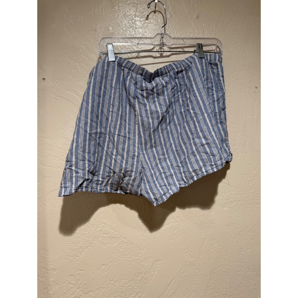 Old Navy Womens XL Blue White Striped Cotton Pajama Shorts Elastic Drawstring - Picture 2 of 8